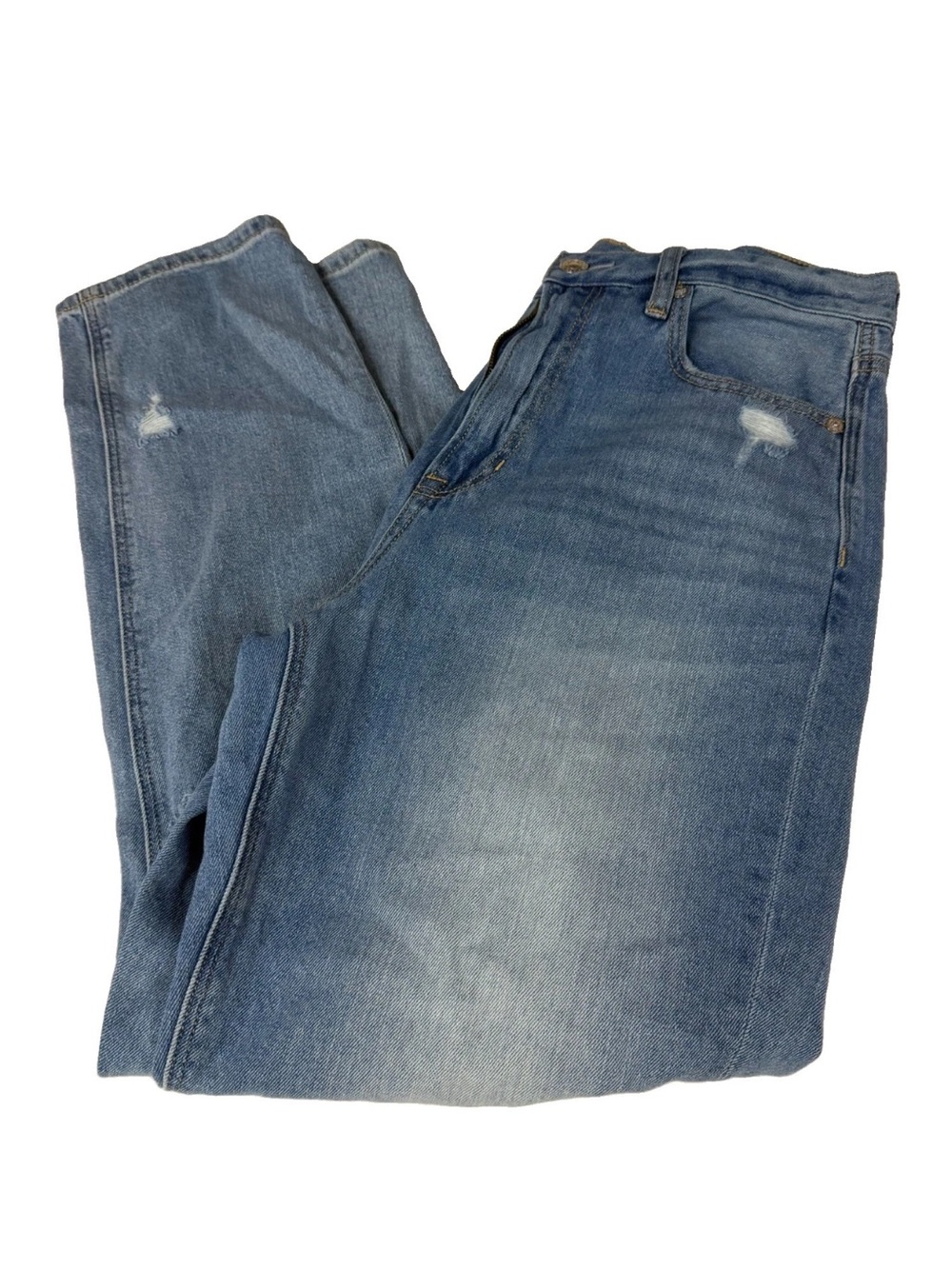 American Eagle Women’s Size 10 Mom Jeans Medium Wash Blue Distressed Denim #4252